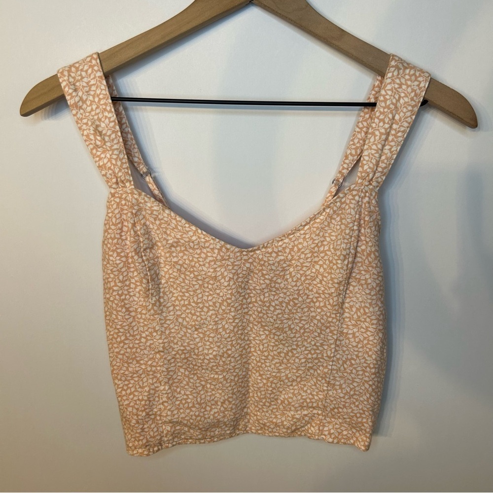 Abercrombie & Fitch Peach-Pink and White Floral Linen Sleeveless Top, Size Small